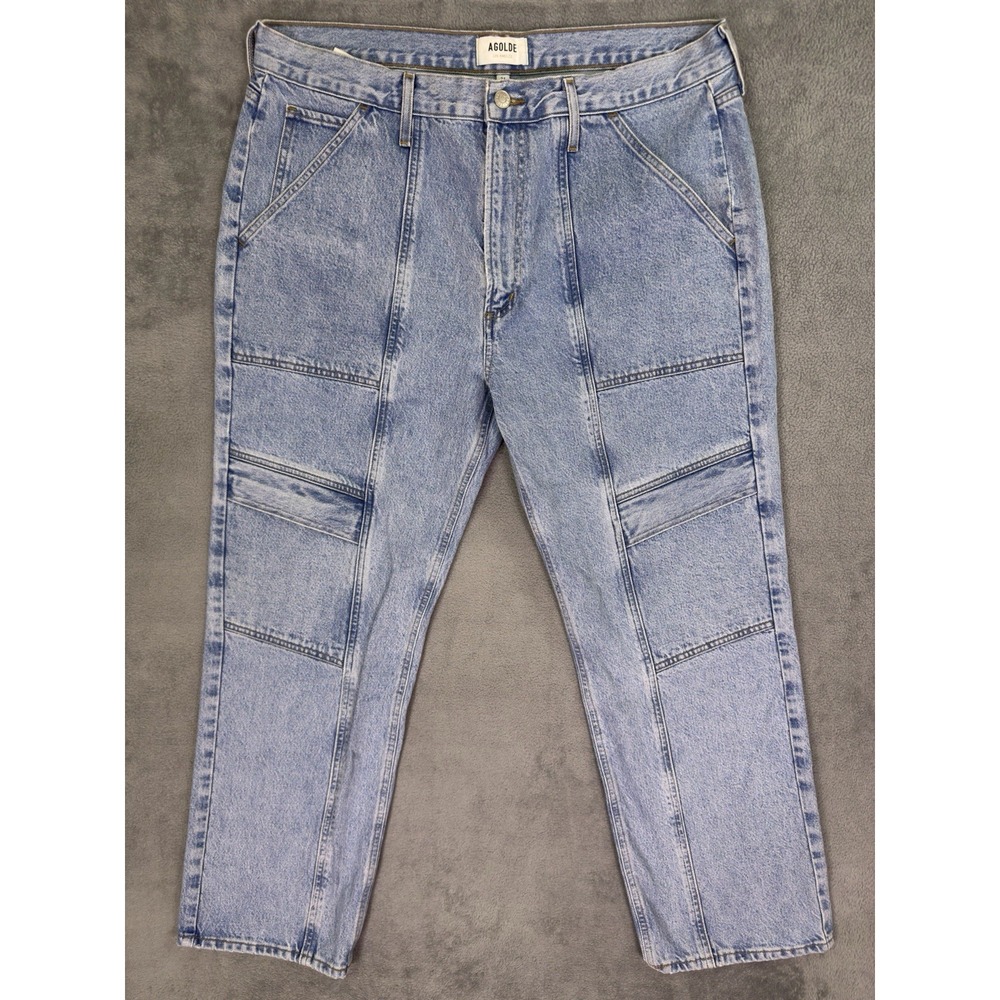 Agolde Jeans Womens 34 Blue Light Wash Cooper Cargo High Rise Relaxed Organic